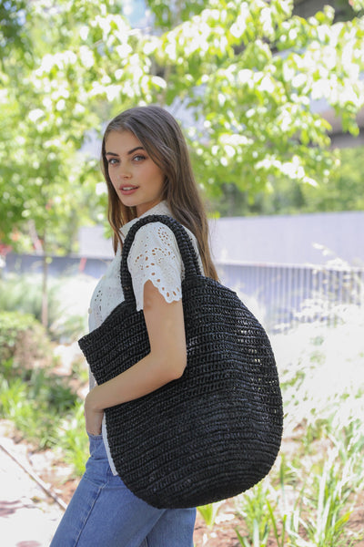 Black raffia wallet