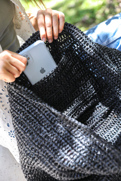 Black raffia wallet