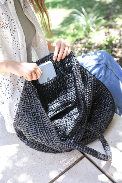 Black raffia wallet