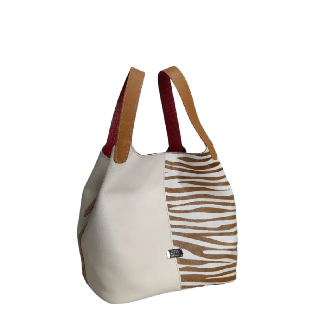 Women's leather bag Eva zebra leather x talc