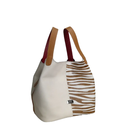Women's leather bag Eva zebra leather x talc