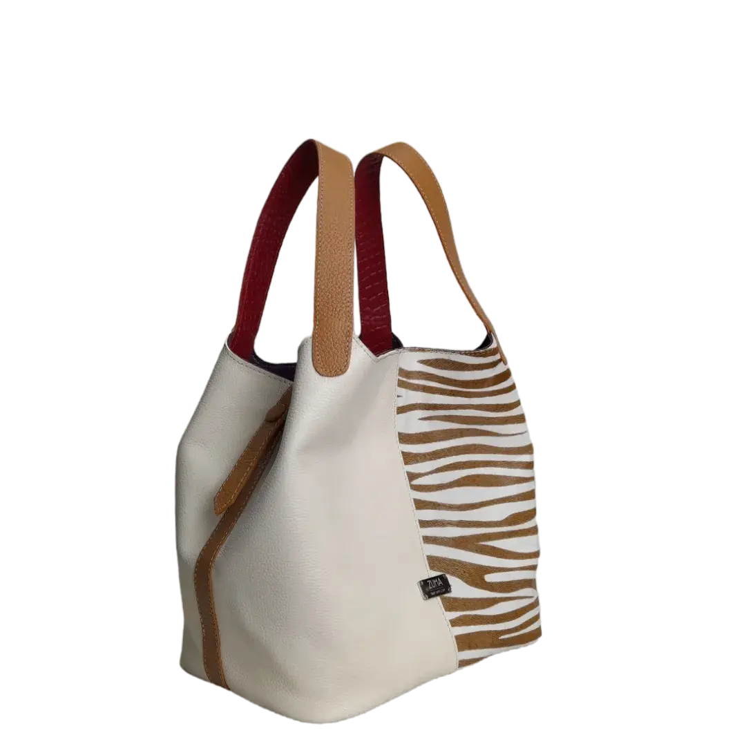 Women's leather bag Eva zebra leather x talc