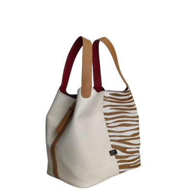 Women's leather bag Eva zebra leather x talc