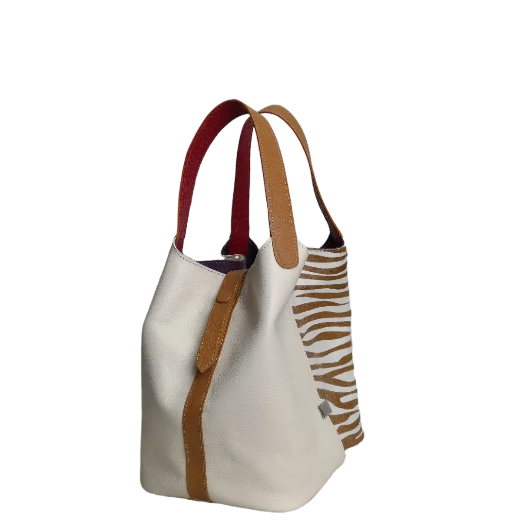 Women's leather bag Eva zebra leather x talc