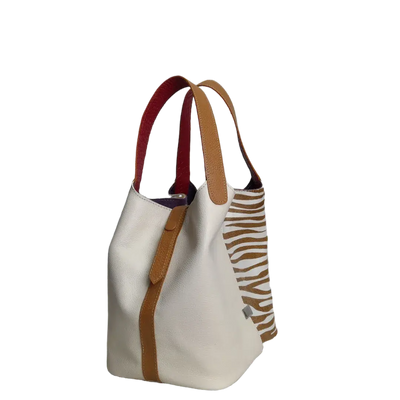 Women's leather bag Eva zebra leather x talc