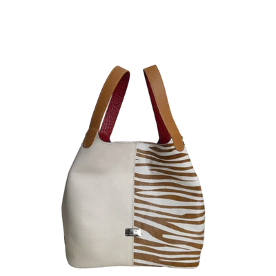 Women's leather bag Eva zebra leather x talc