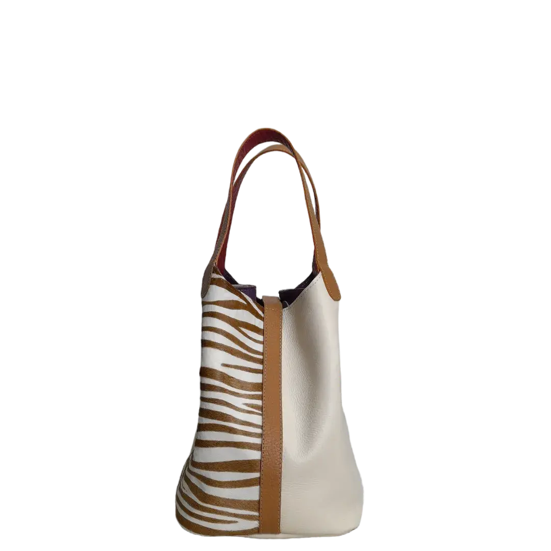 Women's leather bag Eva zebra leather x talc