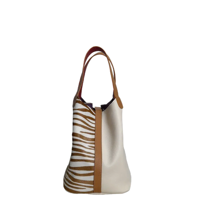 Women's leather bag Eva zebra leather x talc