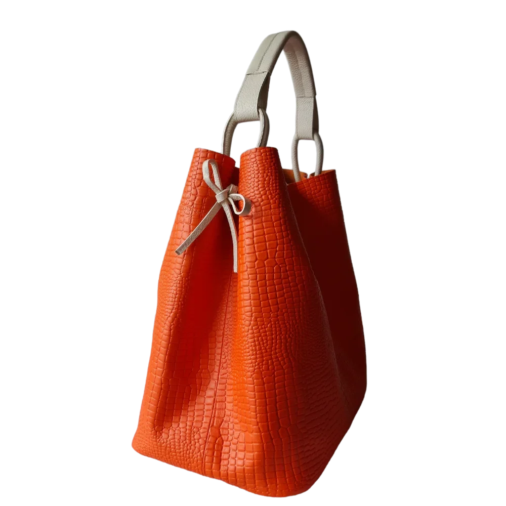 Aubrey Reptile Orange Women's Leather Handbag