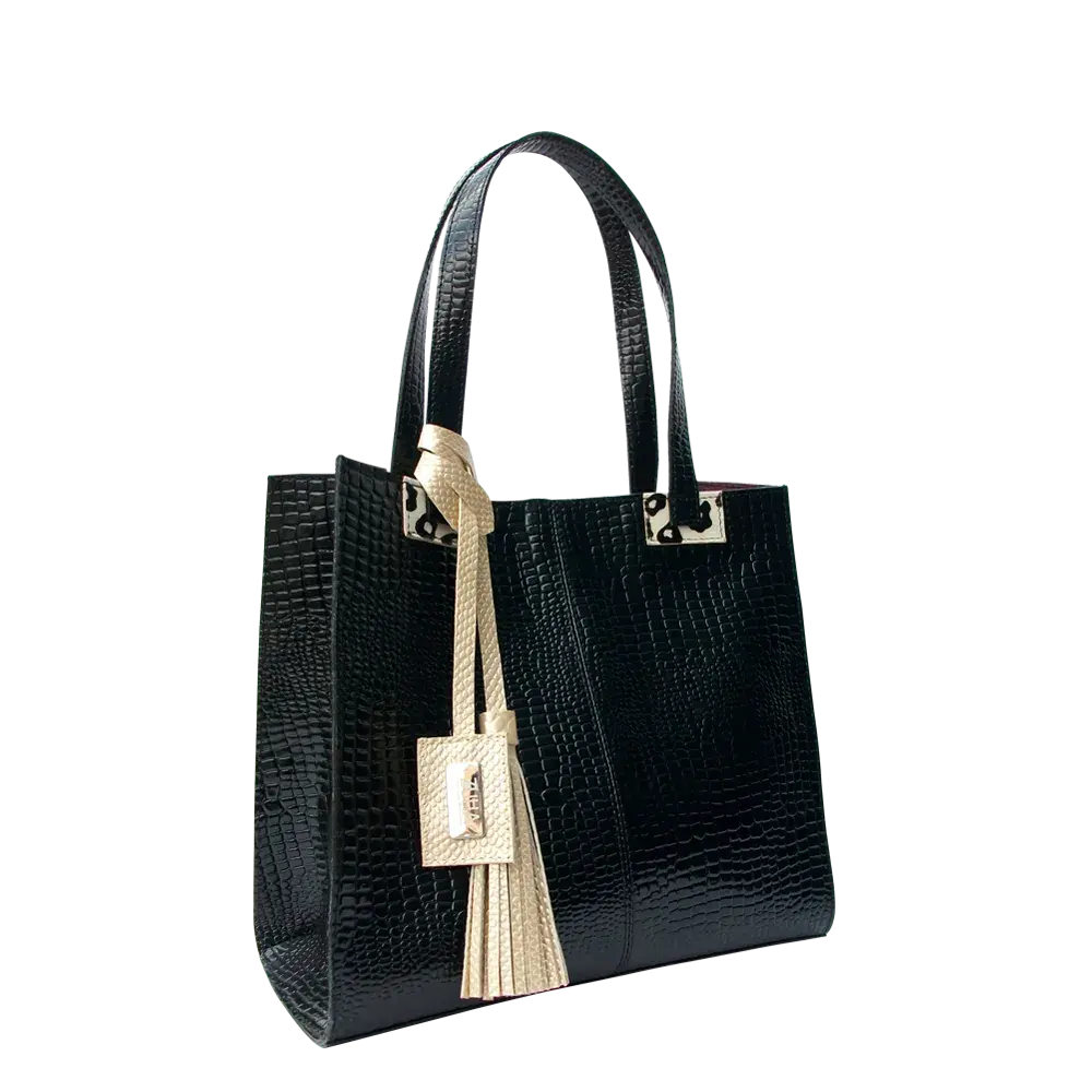 Sara women's black reptile leather bag