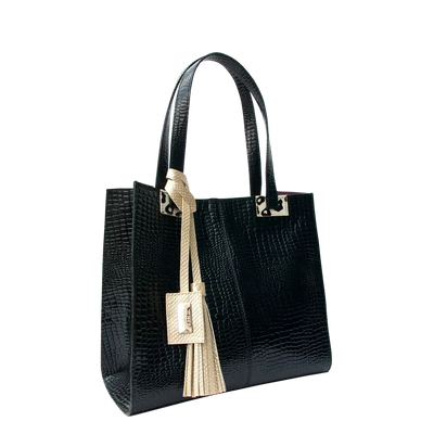 Sara women's black reptile leather bag