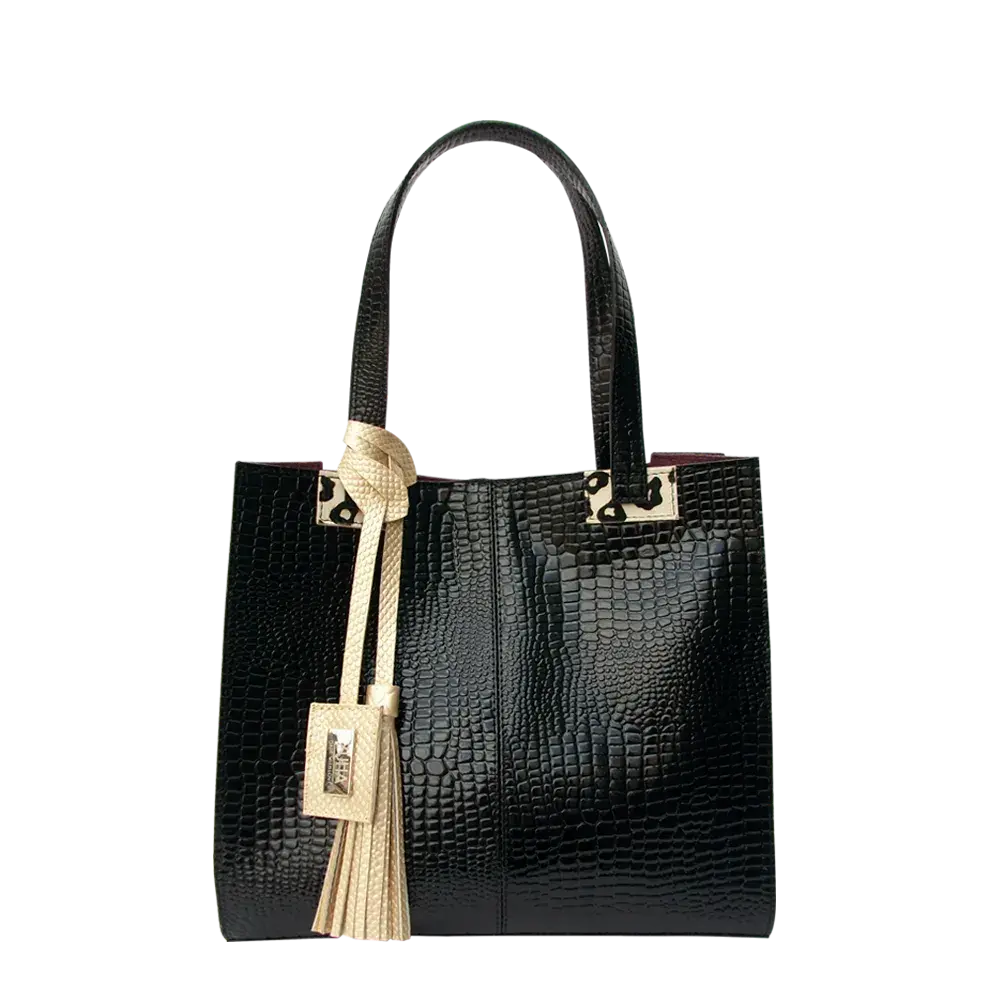 Sara women's black reptile leather bag