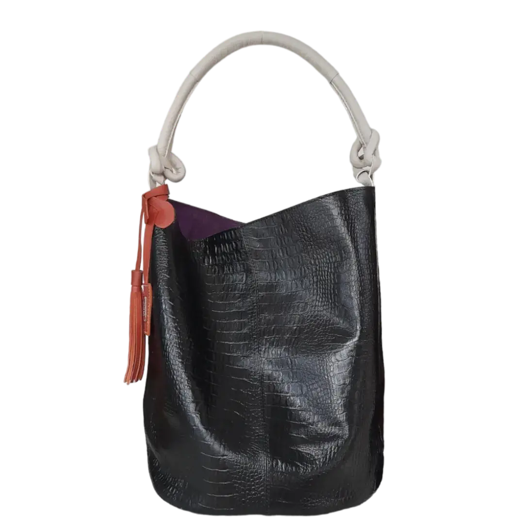 Olivia black reptile leather bag for women