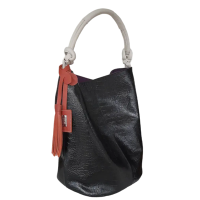 Olivia black reptile leather bag for women