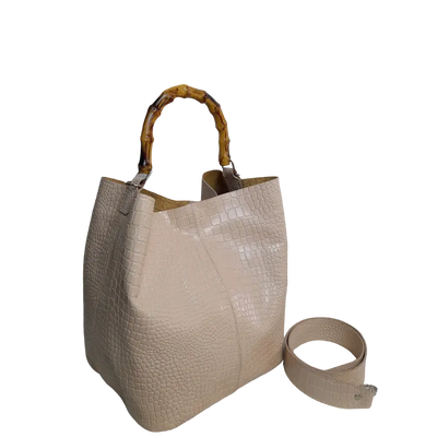 Claire women's leather bag in nude reptile