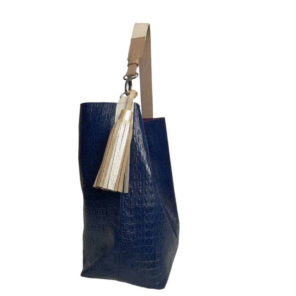 Serenity women's leather bag in dark blue reptile