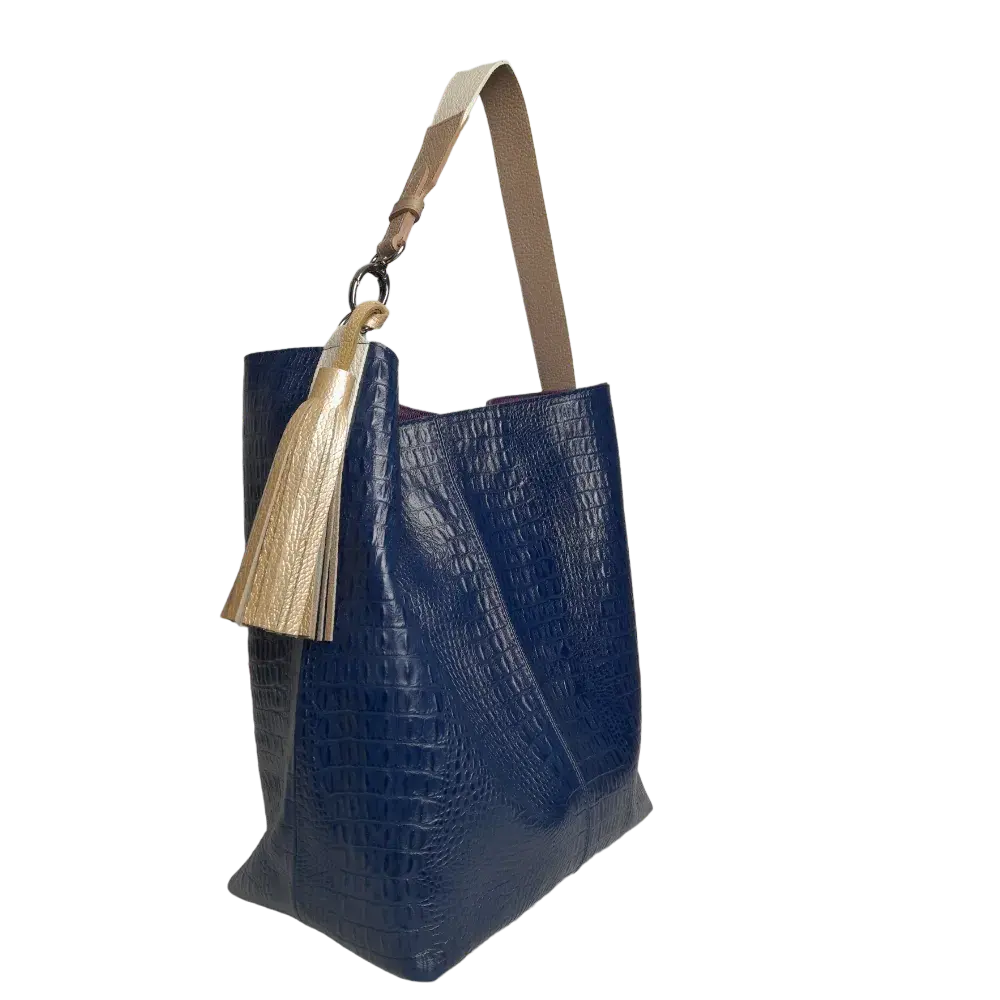 Serenity women's leather bag in dark blue reptile