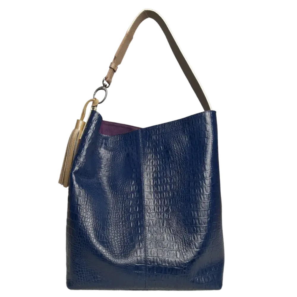 Serenity women's leather bag in dark blue reptile