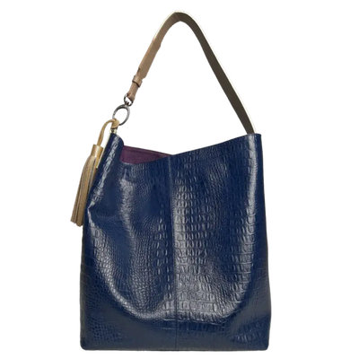 Serenity women's leather bag in dark blue reptile