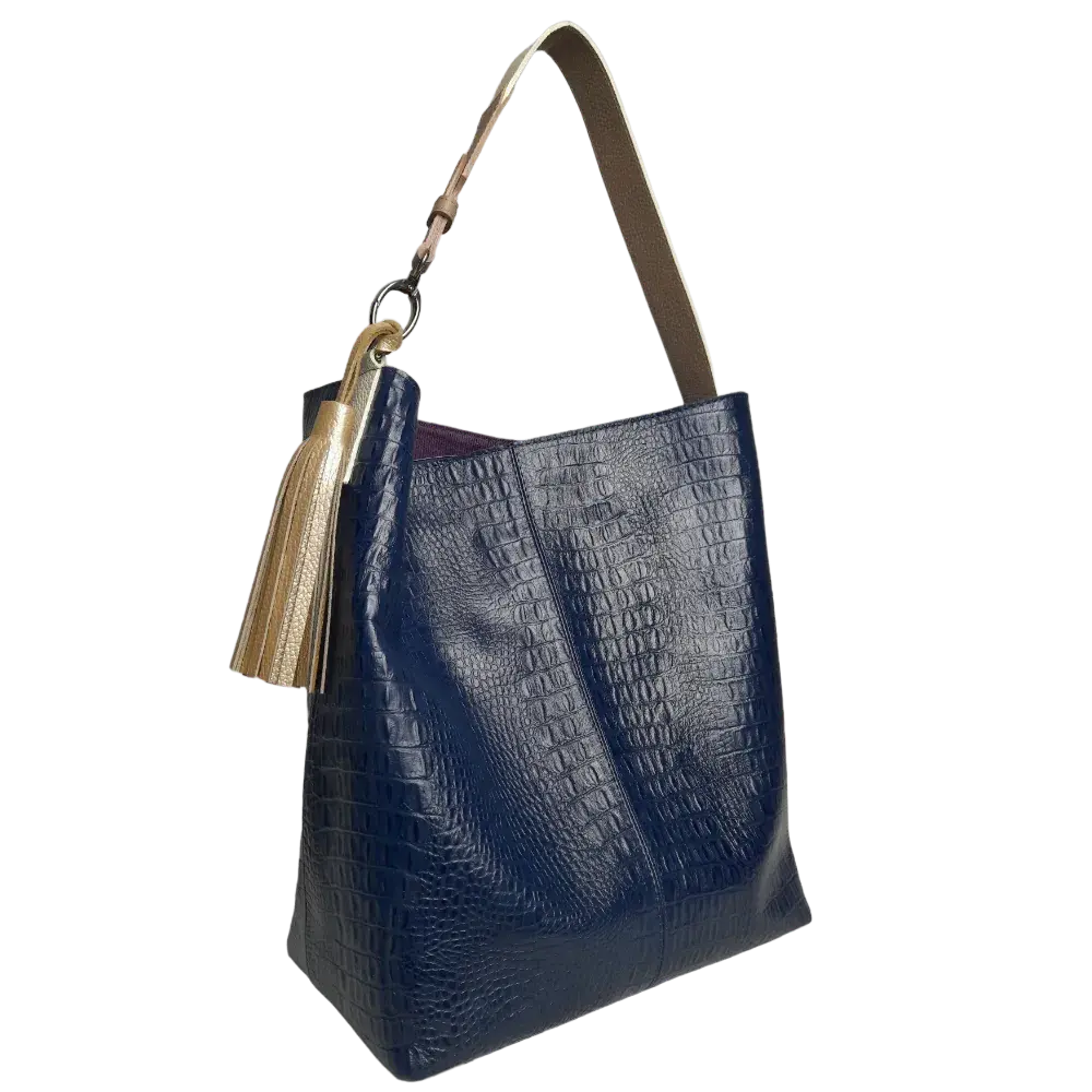 Serenity women's leather bag in dark blue reptile
