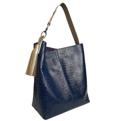 Serenity women's leather bag in dark blue reptile