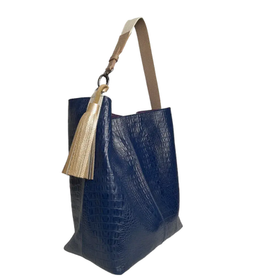 Serenity women's leather bag in dark blue reptile