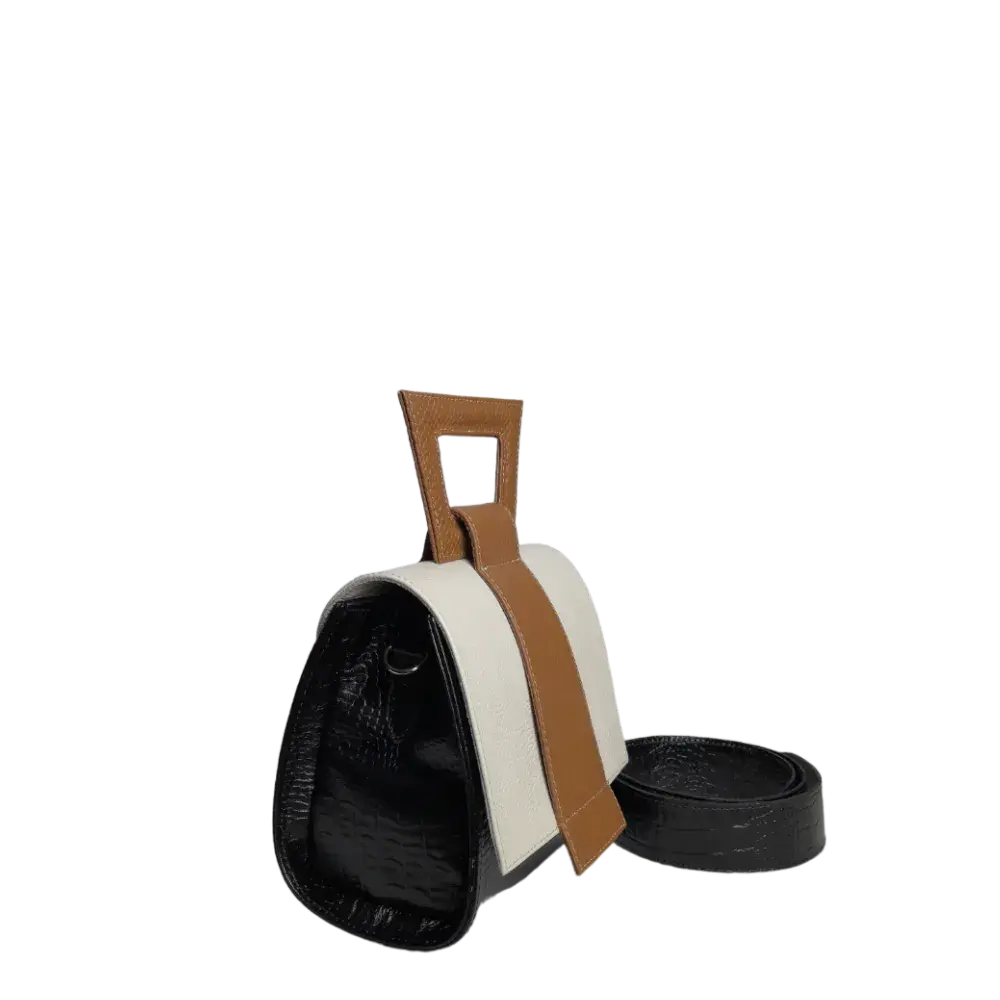 Clara Reptil black leather handbag for women with talcum powder
