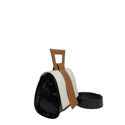 Clara Reptil black leather handbag for women with talcum powder