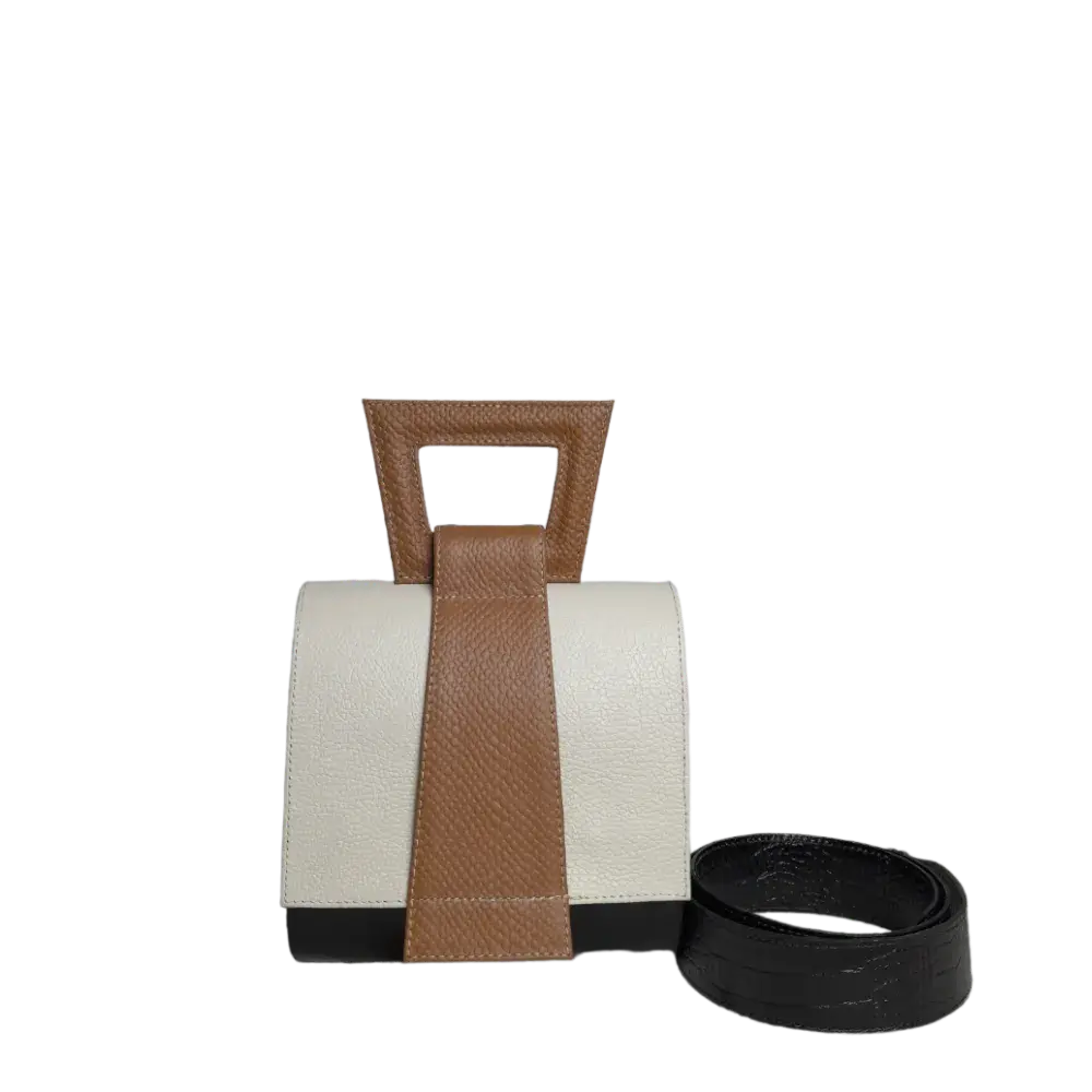 Clara Reptil black leather handbag for women with talcum powder