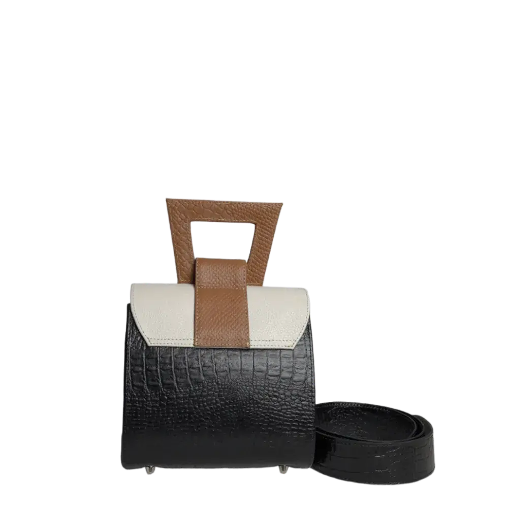 Clara Reptil black leather handbag for women with talcum powder