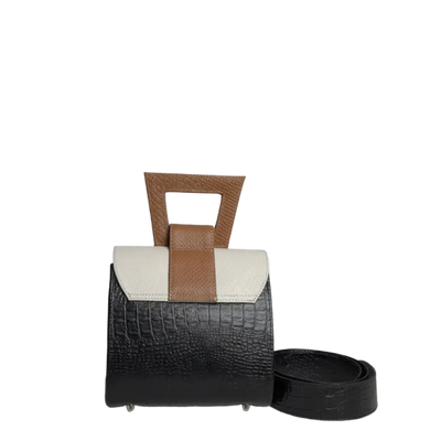 Clara Reptil black leather handbag for women with talcum powder