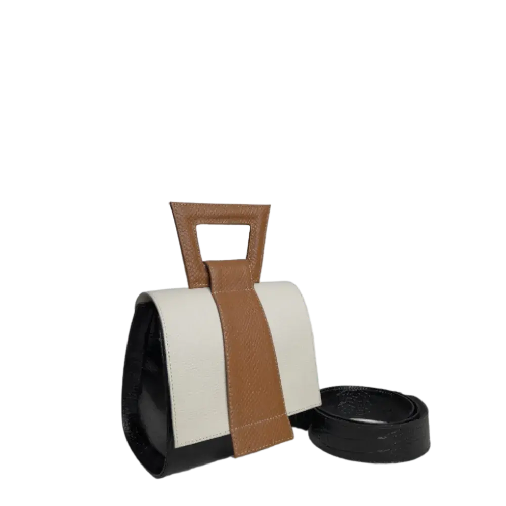 Clara Reptil black leather handbag for women with talcum powder