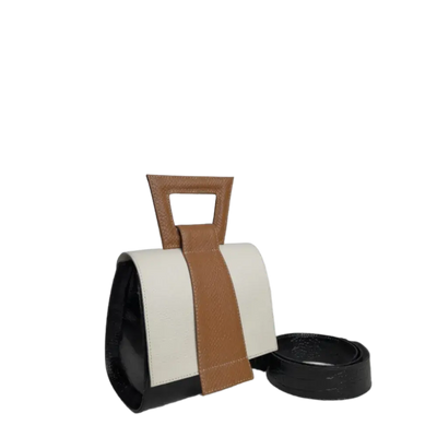 Clara Reptil black leather handbag for women with talcum powder