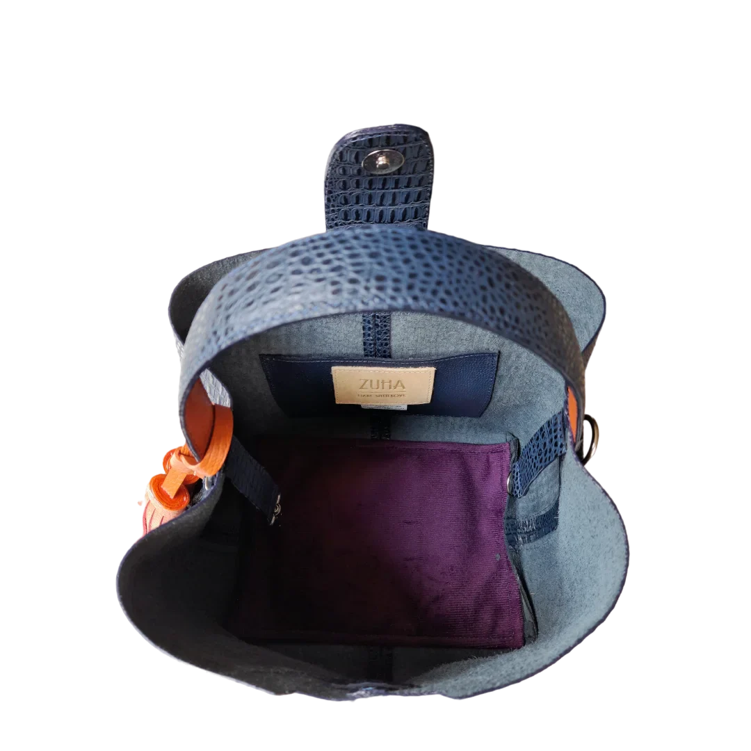 Lucia women's small leather bag in dark blue lizard