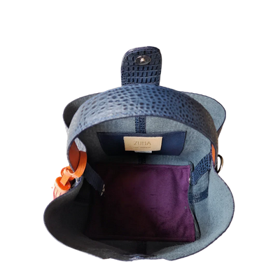 Lucia women's small leather bag in dark blue lizard
