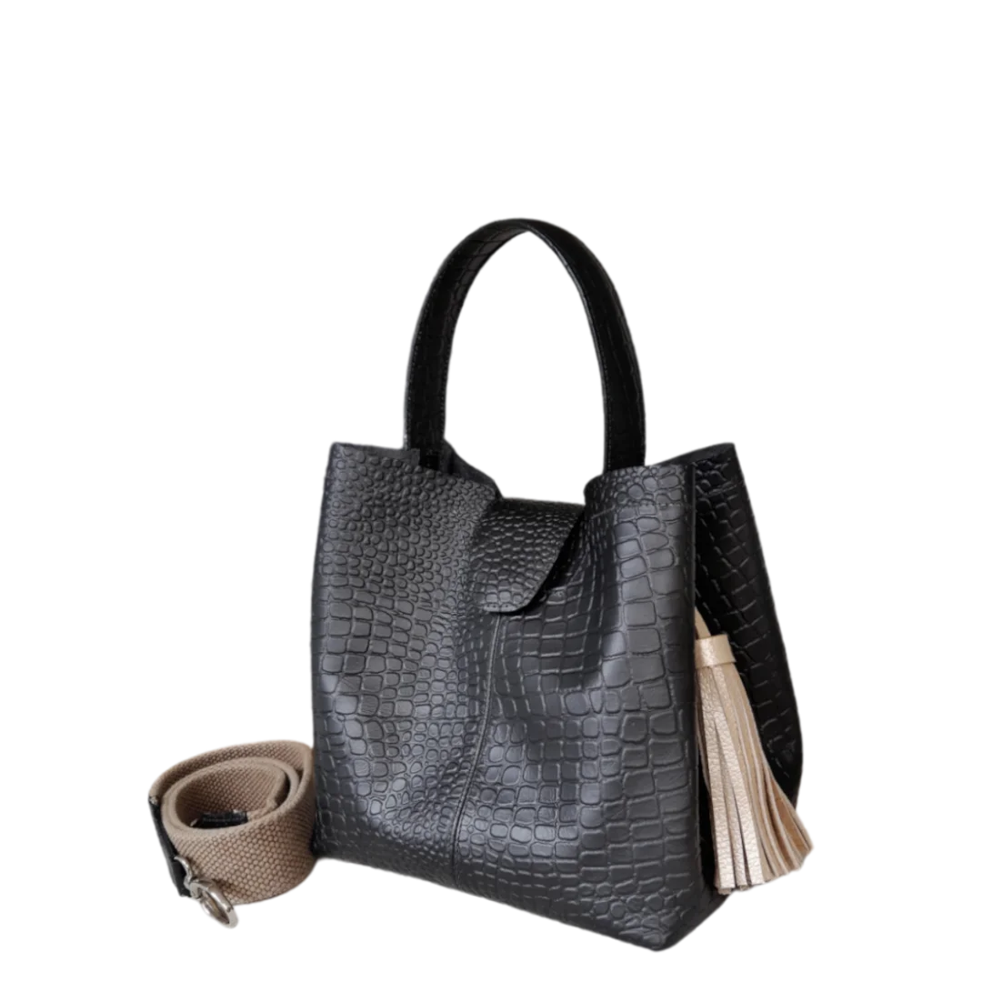 Lucia reptile black small leather bag for women