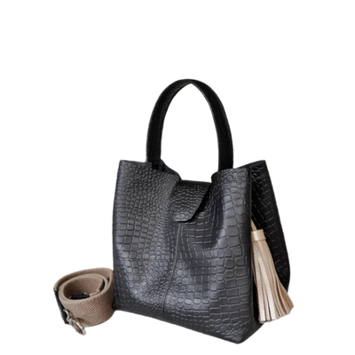 Lucia reptile black small leather bag for women
