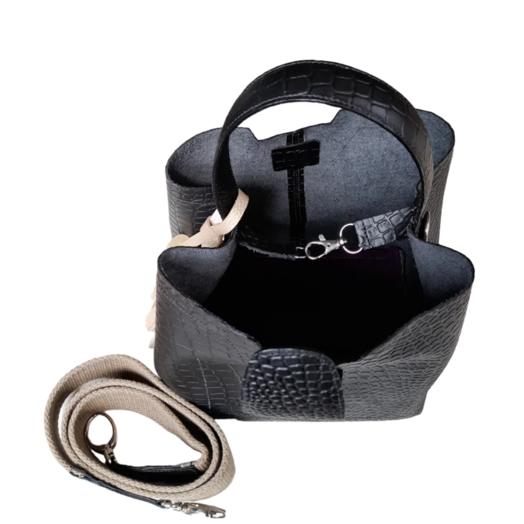 Lucia reptile black small leather bag for women