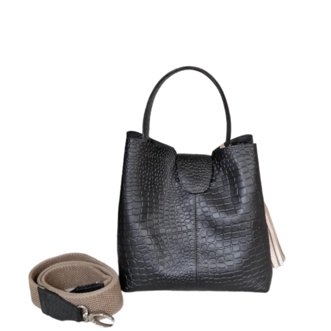 Lucia reptile black small leather bag for women
