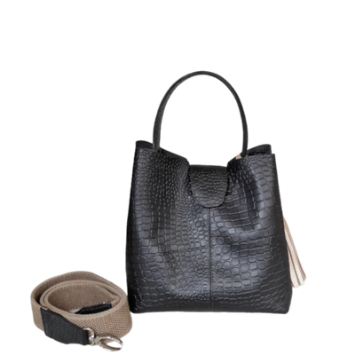 Lucia reptile black small leather bag for women