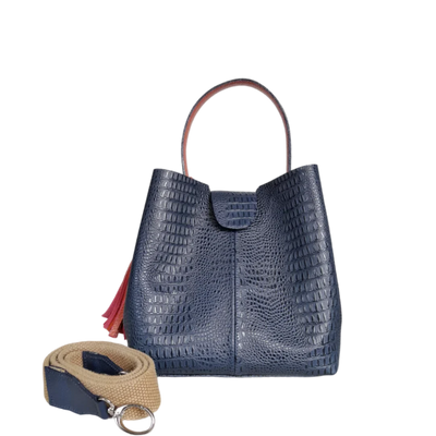 Lucia women's small leather bag in dark blue lizard