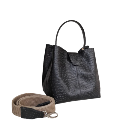 Lucia reptile black small leather bag for women