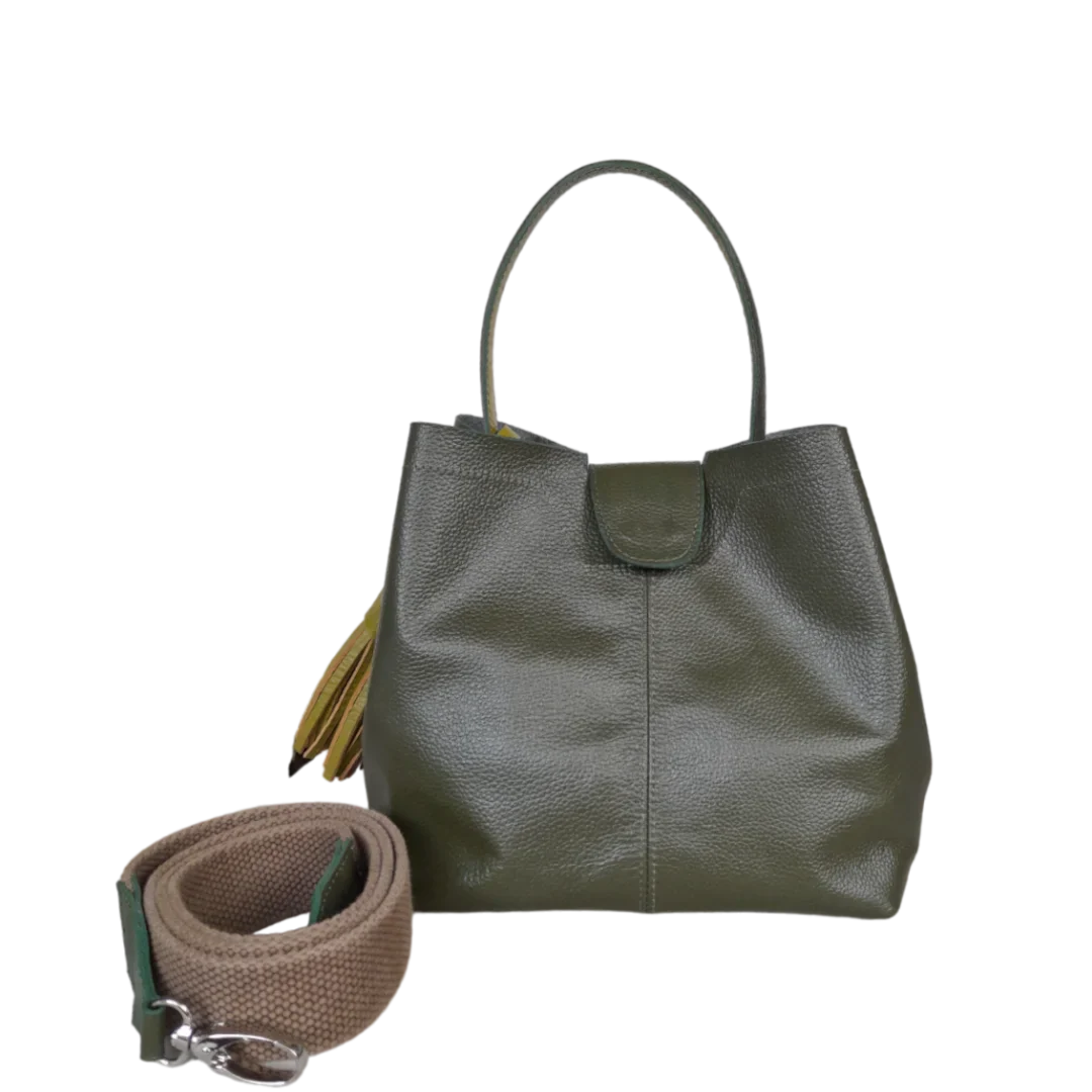Lucia small leather bag for women in olive green