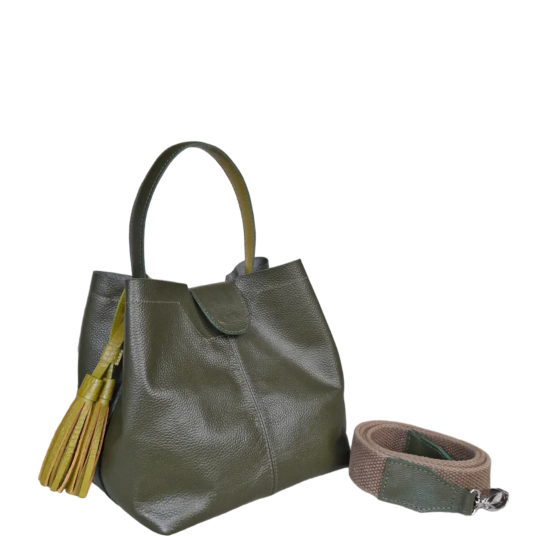 Lucia small leather bag for women in olive green