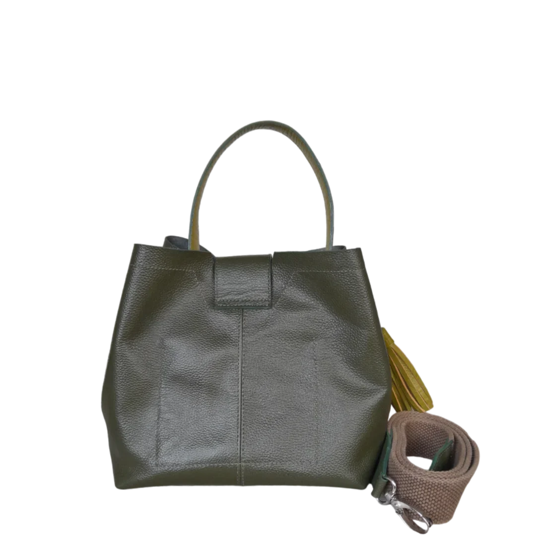 Lucia small leather bag for women in olive green