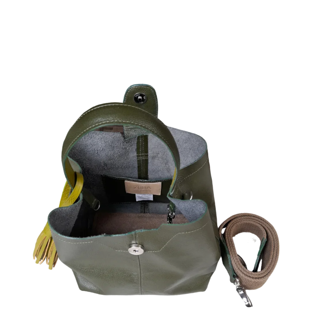 Lucia small leather bag for women in olive green
