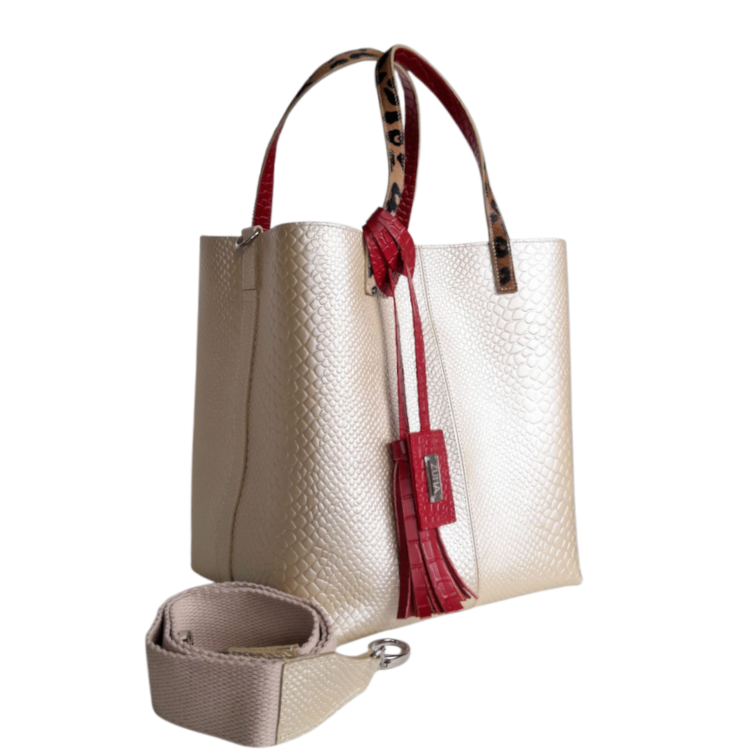 Giulia Anaconda women's leather bag in gold pewter
