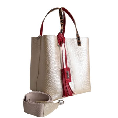 Giulia Anaconda women's leather bag in gold pewter