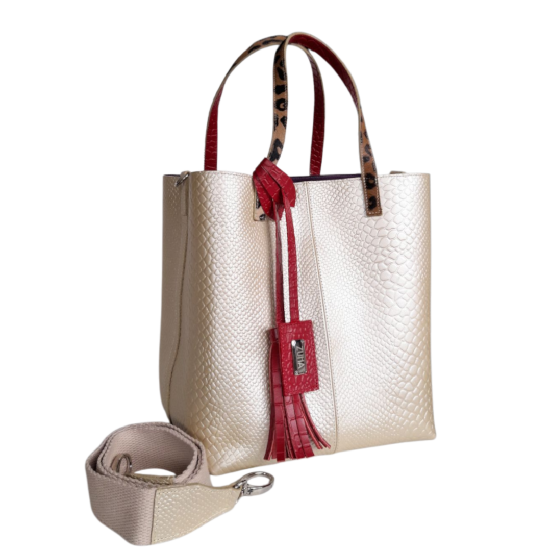 Giulia Anaconda women's leather bag in gold pewter