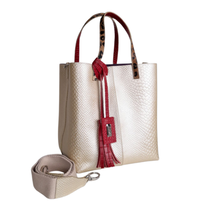 Giulia Anaconda women's leather bag in gold pewter